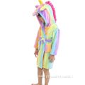 Kids cartoon Unicorn flannel fleece girls hooded bathrobes